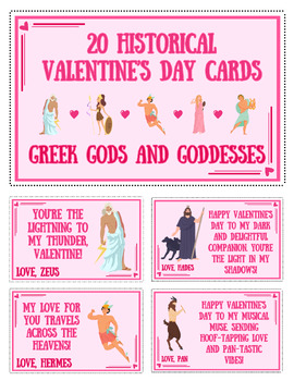 Preview of Historical Valentine's Day Cards for Greek Gods and Goddesses
