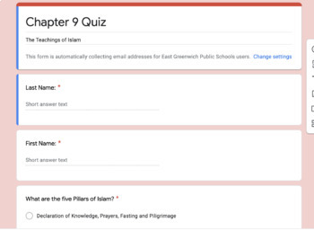 Preview of History Alive! Chapter 9 Quiz: The Teachings of Islam (GOOGLE FORMS)