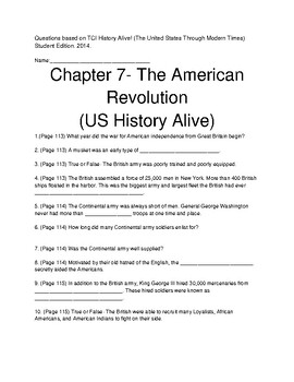 Preview of History Alive!(The United States Through Modern Times): Ch 7 Bookwork Questions