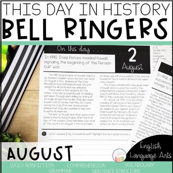 Preview of History Bell Ringer and Warmups | August Morning Work | Daily Language & Reading