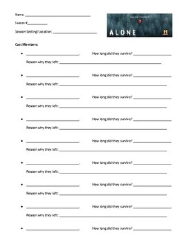 Preview of History Channel's ALONE worksheet