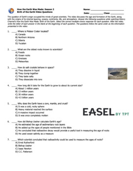 Preview of History Channel's How the Earth Was Made: Birth of the Earth Video Worksheet PDF