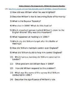 Preview of History Channel's The Conquerors E1: William the Conqueror Questions