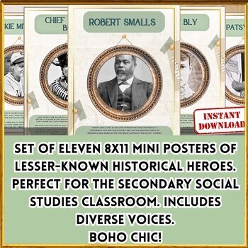 Preview of History Class Posters. Set of 11 Unsung Historical Heroes! Classroom Decor. Boho