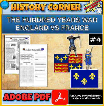 Preview of The Hundred Years War |History Corner #4| Reading Comprehension|Wordsearch