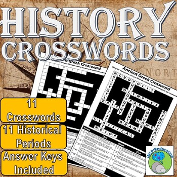 Preview of History Crosswords & Answer Key: 11 Periods, Egyptians, Greeks... Print and Go!