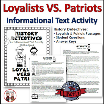 Preview of Patriots and Loyalists American Revolution Activity