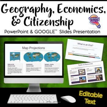 Preview of History Geography Economics Citizenship EDITABLE Presentations - PPT & Slides