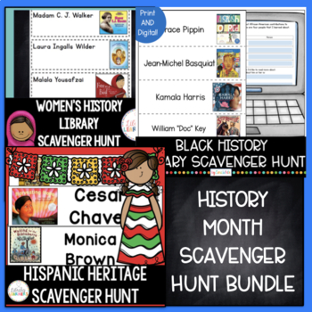 Preview of History Month Library Scavenger Hunt Bundle