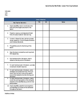 Preview of History/Social Studies Lesson Feedback Sheet