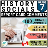 History & Social Studies Report Card Comments - Grade 7 On