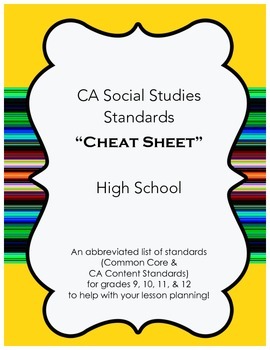 Preview of History/ Social Studies Standards Cheat Sheet- High School