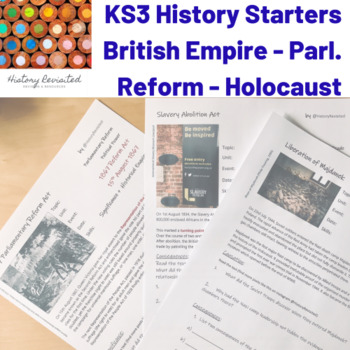 ks3 history starter activities british empire parl reform holocaust