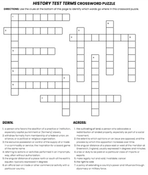 History Test Terms Crossword Puzzle   KEY by Brooke Flatford TPT