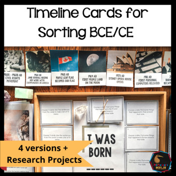 Preview of History Timeline cards BCE CE + BC AD shelf work and time research projects