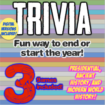 Preview of End of Year Trivia Activities for Ancient, Modern World History, US Presidents