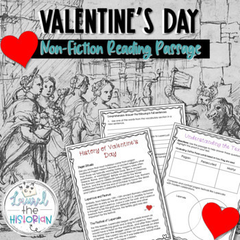 Preview of History Valentines Day Differentiated Reading & Critical Thinking [Editable]