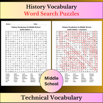 Preview of History Vocabulary Terms | Word Search Puzzles Activities | Middle school