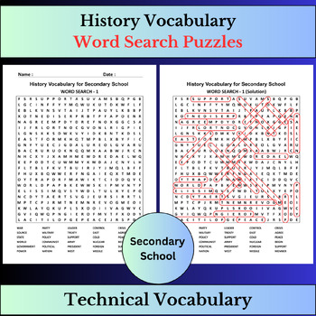 Preview of History Vocabulary Terms | Word Search Puzzles Activities | Secondary school