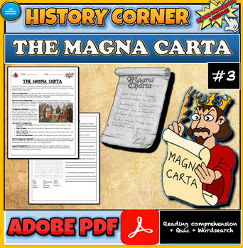 Preview of History Worksheet: The Magna Carta: Reading Comprehension | Questions|Wordsearch