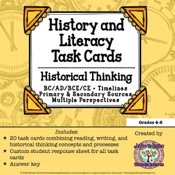 Preview of History and Literacy Task Cards: BC/BCE, AD/CE; Timelines; Sources; Perspectives