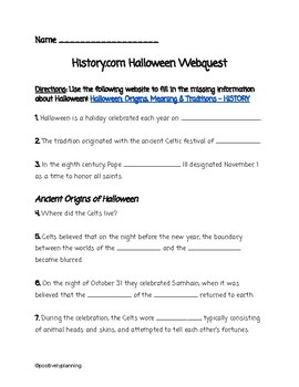 Preview of History.com Halloween Webquest