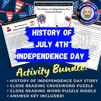 Preview of History of 4th of July Independence Day Story, Crossword, and  Riddle!