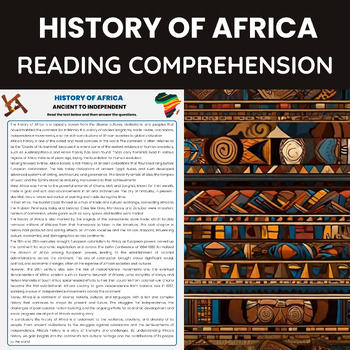 Preview of History of Africa Reading Comprehension | Ancient Africa History