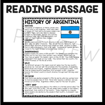 history of argentina reading comprehension worksheet by teaching to the