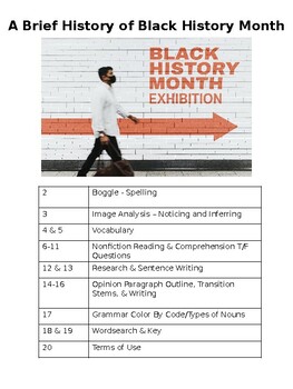 Preview of History of Black History Month Middle & High School ESL No Prep Sub Activity 