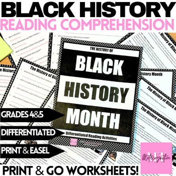 Preview of History of Black History Month Reading Comprehension Worksheets