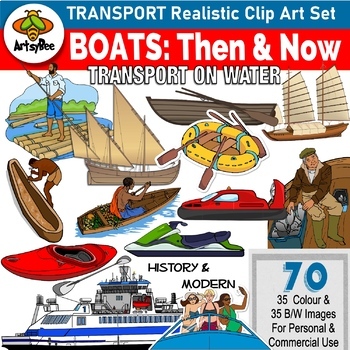 Preview of History of Boats: Then & Now Clipart Set of 70 images