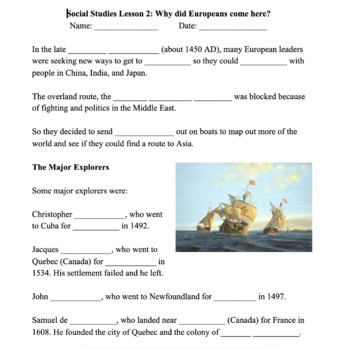 Preview of History of Canada Guided Notes - Lesson 2: Why did Europeans come here?