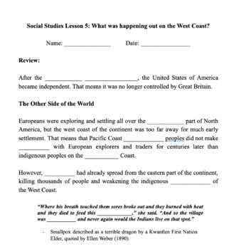 Preview of History of Canada Guided Notes - Lesson 5: What was happening on the West Coast?