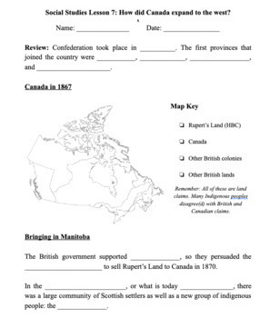 Preview of History of Canada Guided Notes - Lesson 7: How did Canada expand to the west?