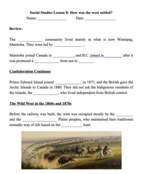 Preview of History of Canada Guided Notes - Lesson 8: How was the west settled?