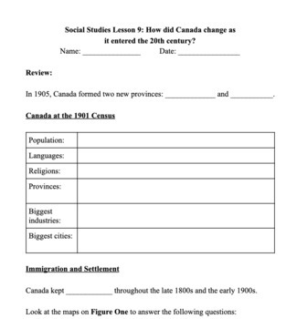Preview of History of Canada Notes - Lesson 9: How did Canada change from 1900 to 1950?