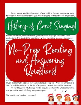 Preview of History of Caroling! Christmas assignment, no-prep, read + answer the questions!
