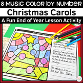 History of Christmas Carols Music Color by Number, Reading