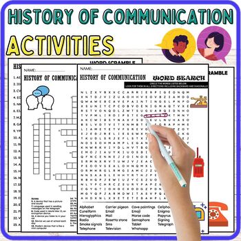 Preview of History of Communication,Vocabulary,Wordsearch & Crosswords