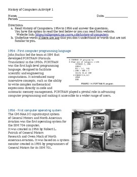 Preview of History of Computers 1954 - 1991 (five activity worksheets)