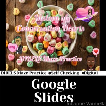 Preview of History of Conversation Hearts- DIBELS Maze/Daze Practice Google Slides Game