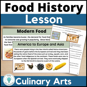 Preview of Culinary Arts - Food History Lesson and Worksheet for Foods and FACS - FCS