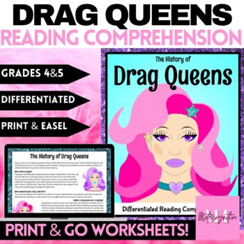 Preview of History of Drag Queens Pride Month Reading Comprehension Worksheets