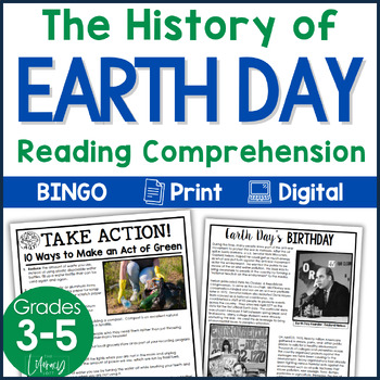 Preview of Reading Comprehension Earth Day Bingo Activities Passages 3rd 4th 5th Grade