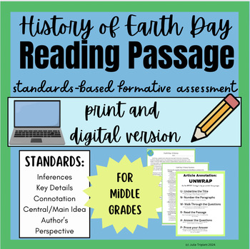 Preview of History of Earth Day-Reading Passage and CCSS-Based Questions