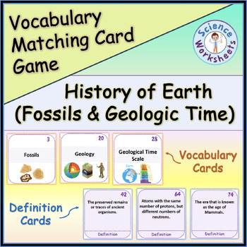 Preview of History of Earth (Fossils & Geologic Time) - Vocabulary Matching Game, Printable