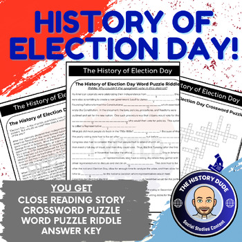 Preview of History of Election Day Close Reading, Crossword Puzzle, and Riddle Activity!
