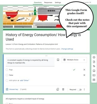 Preview of History of Energy Consumption/ How Energy is Used: worksheet: Google Form: