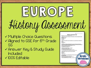 Preview of History of Europe Assessment (Editable) SS6H3